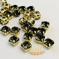 Круглые стразы чатоны в золотых цапах, размер 6мм, цвет Black Diamond, 1шт