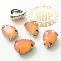 Опаловые капли 10x14, в улучшенных серебряных цапах, Цвет Peach Opal