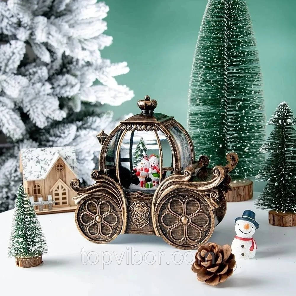 Новорічний музичний нічник Snow Water Lantern "Карета Санта Клауса" нічник снігова куля з музикою