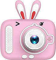 Детский фотоаппарат X900 Rabbit цифровой с селфи камерой играми флешкой зайчик с ушками Розовый