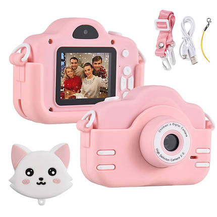 Дитячий фотоапарат A3S цифровий із селфі камерою іграми флешкою чохлом котиком Рожевий, фото 2