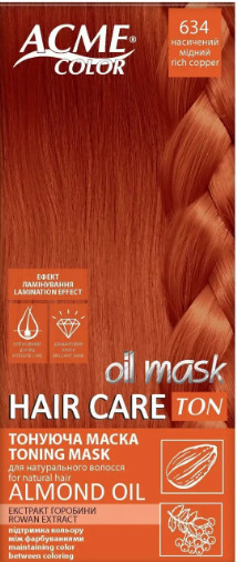 Тонкувальна маска для волосся Acme Color Hair Care Ton Oil Mask 634 Насичений мідний (4823115501851), фото 1