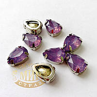 Опаловые капли 10x14, в улучшенных серебряных цапах, Цвет Purple Opal, 1шт