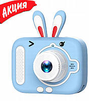Детский фотоаппарат X900 Rabbit цифровой с селфи камерой играми флешкой зайчик с ушками Голубой dgn