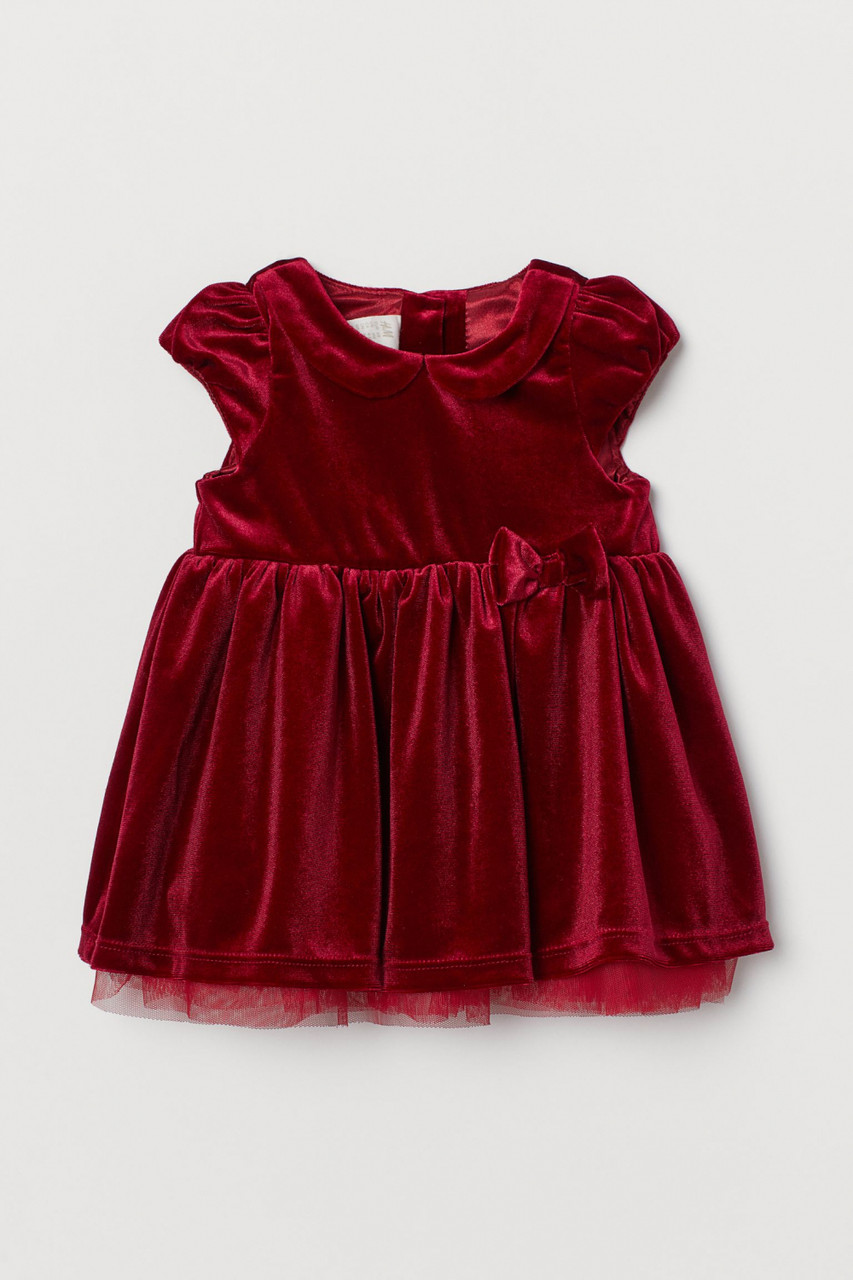Плаття велюрове на підкладці для дівчинки H&M 0889266-001 074 см (6-9 months) бордовий