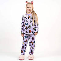 Детская пижама велсофт для девочки сиреневая Бабочки 134