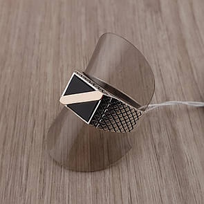 Срібний перстень із чорним каменем і золотом. Чоловіче срібне кільце печатка 20 розмір