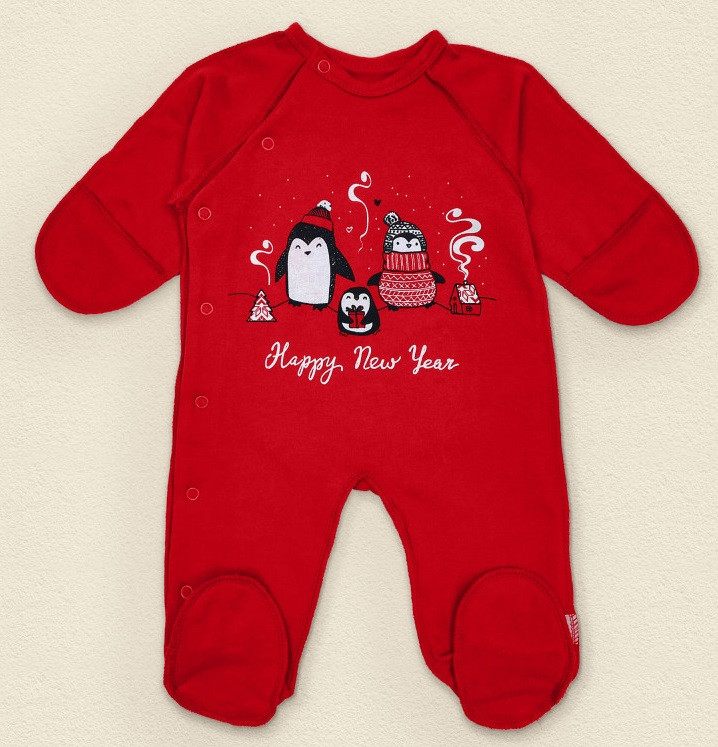 Новорічний чоловічок для новонародженого Пінгвінчики. Дитячий новорічний одяг для малюків