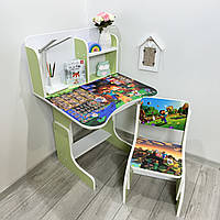 Дитяча парта зі стільчиком регульована 5-13 років Майнкрафт, ШхГхВ 70х45х67-75 см, Зелена