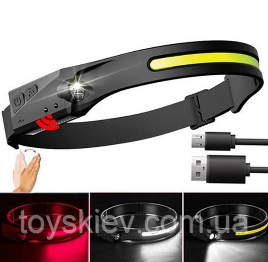 Ліхтар налобний BL-W689/G28-LM+COB (white+red), Motion Sensor, Li-Ion акум., ЗП Type-C, фото 1