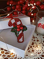 Подарункова новорічна брошка ручної роботи "Різдвяний льодяник"