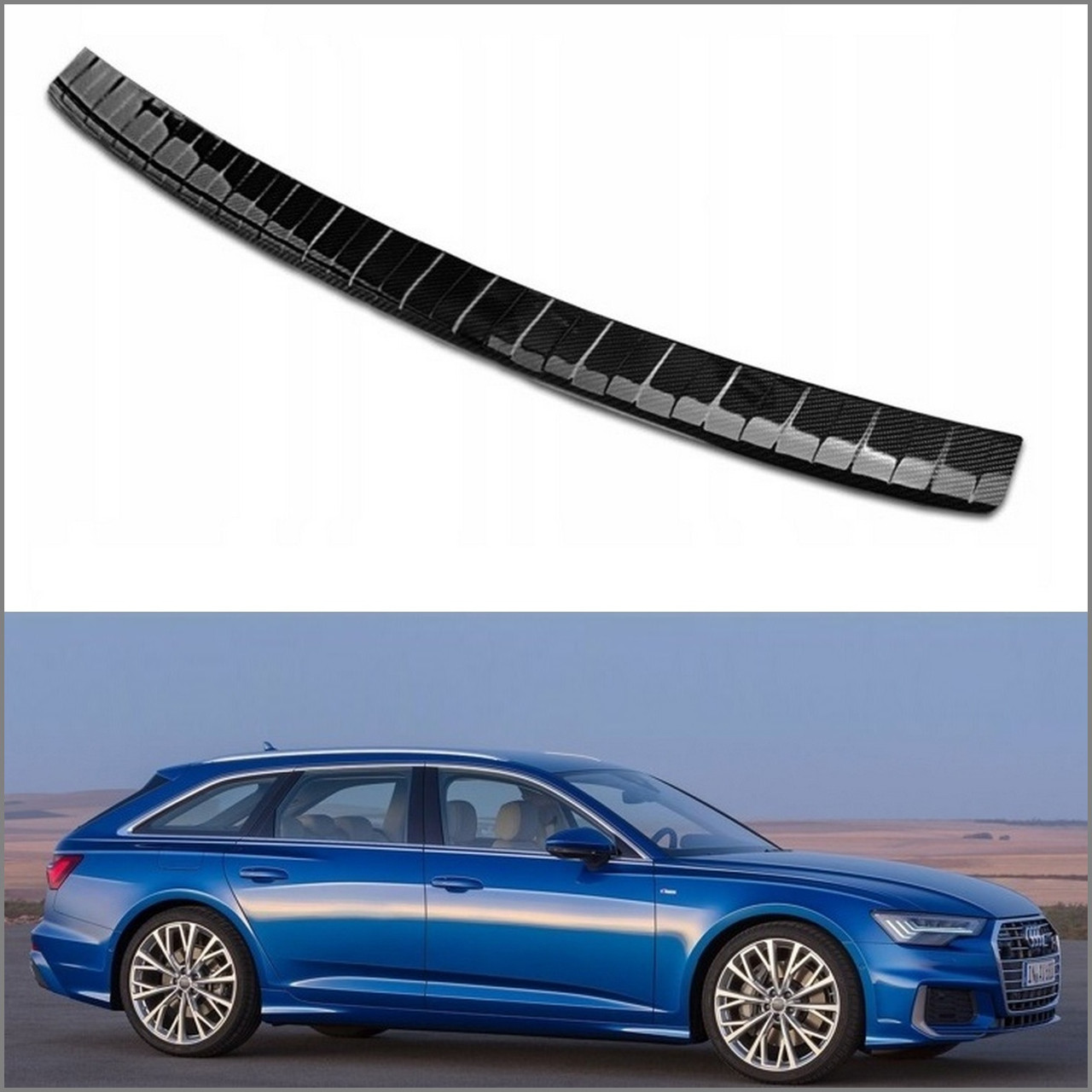 Захисна накладка на задній бампер для Audi A6 С8 Avant 2018+ /чорний карбон/