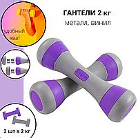 Гантели наборные для фитнеса, 2 кг х 2 шт, цвет серо-сиреневый