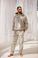 Пижамный мужской теплый костюм леопард. Пижама мужская махровая лео с капюшоном зуди и штаны 46 48 50 52 54 56