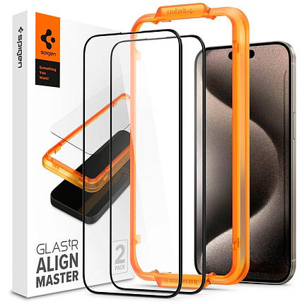 Захисне скло Spigen для Apple iPhone 15 Pro Max Glas.tR AlignMaster FC Black (2P), фото 1