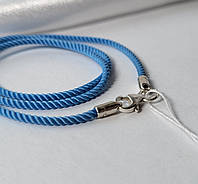 Шнурок на шею милан голубого цвета шелковый 2мм 45 см серебро 925 пробы 6010/2 0.98г