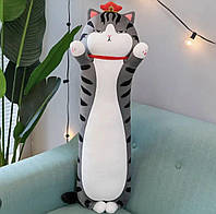 Кот батон Император 90 см, Полосатый серый кот 90см, Длинная мягкая плюшевая игрушка-подушка антистресс