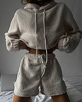Мягкая и уютная пижамка, 42-46, беж, молочный, мокко, зеленый, мех Тедди (Турция).