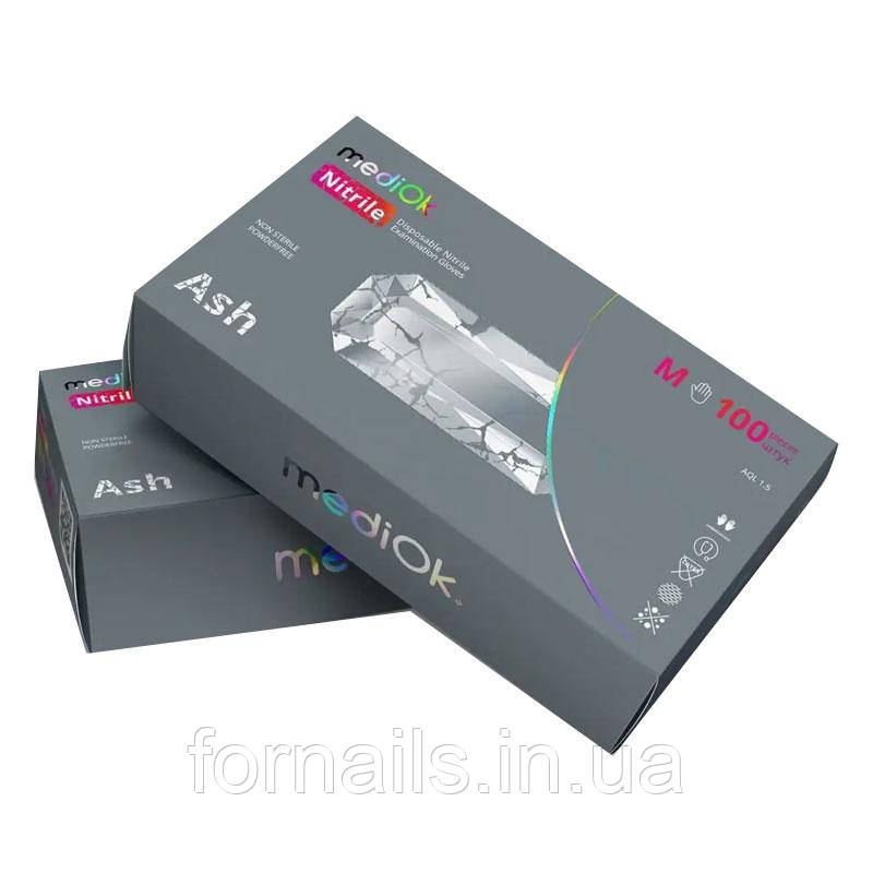 Рукавички нітрил неопудрені нестерильні MediOk Ash сірі 100 шт, S, фото 1