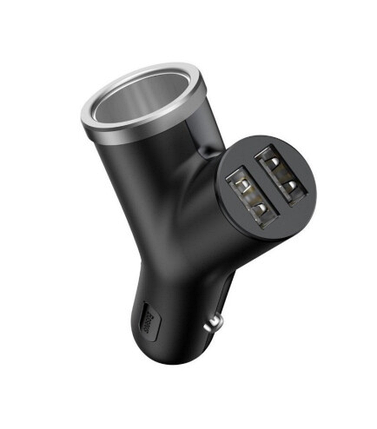 АЗУ Baseus Y type dual USB+cigarette lighter extended car charger 3.1 A CCALL-YX01 Black, фото 1