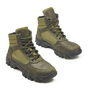 Тактичні військові черевики шкіра + кордура хакі