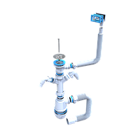 Сифон "Лотос-Мойка" (неіржавкий випуск 1*1/2") для мийок із переливом,2 відводами для пральних і