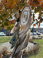 Эко-Ловец снов ручной работы "Дикий" на два кольца с натуральными перьями. Диаметр 19 и 9 см