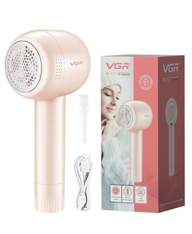 Машинка для стрижки ковтунців з одягу VGR V-813 акумуляторна для зняття ворсу Рожевий