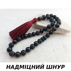Чотки чорні з Агата Лави 33 намистини d 10мм бордова кисть