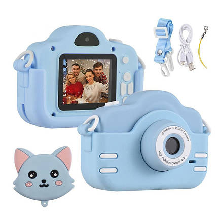 Дитячий фотоапарат A3S цифровий із селфі камерою іграми флешкою чохлом котиком Блакитний, фото 2
