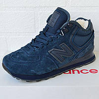 Зимние синие замшевые мужские кроссовки New Balance 574 Люкс