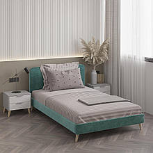 Односпальне ліжко Хюгге з м'якою обивкою та ортопедичними ламелями Лазуровий 900*950*2056 мм