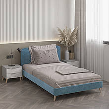 Односпальне ліжко Хюгге з м'якою обивкою та ортопедичними ламелями Блакитний 900*950*2056 мм