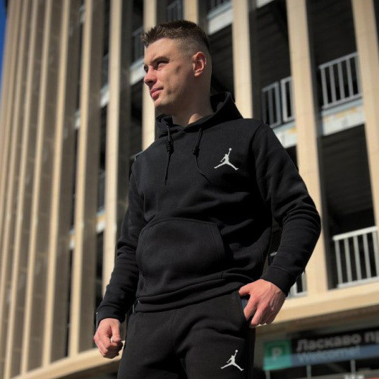 Чоловіча кофта Nike Jordan чорна на флісі худі Найк Джордан толстовка