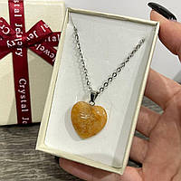 Натуральный камень Цитрин кулон в форме сердечка на цепочке - оригинальный подарок девушке в коробочке
