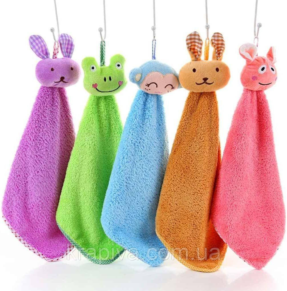 Рушник 27*27 см мікрофібра полотенце Преміум дитячий Звірі з петелькою для дому, садка, кухні, рук, прибирання, фото 1