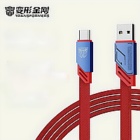 Прочный зарядный кабель TRANSFORMERS TF-A10 USB-A to iPhone 2.4A, плетёный, цинковый сплав, 1.5м, красно-синий