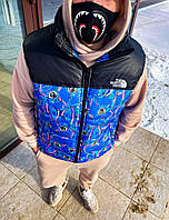 Жилетка The North Face синяя с рисунками | Мужская спортивная безрукавка Зе Норт Фейс