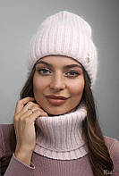 Комплект шапка и бафф пудровые пушистые "Витория" для девочки (56 см.) Braxton