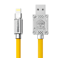 Зарядный кабель TRANSFORMERS USB-A to iPhone 2.4A, прочный прорезиненный, цинковый сплав, 1.5м, жёлтый