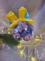 Новорічна іграшка фото куля з двух сторін. Фото-іграшка на ялинку бантик жовто блакитний 10 см діаметр