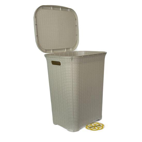 Кошик для брудного одягу з кришкою KNITTING, пластик, бежевий SNMZ, фото 1