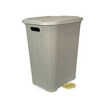 Кошик для брудного одягу з кришкою KNITTING, пластик, бежевий SNMZ, фото 3