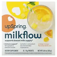 UpSpring, Смесь для напитков Milkflow, апельсин и манго`` 16 пакетиков по 10 г в Украине
