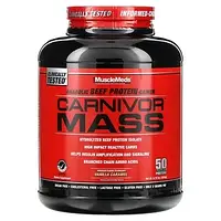 MuscleMeds, Carnivor Mass, ускоряющее обменные процессы говяжье белковое средство для набора массы, ваниль и в