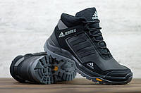 Мужские зимние кроссовки кожаные Adidas Terrex натуральная кожа утепленные шерстью адидас черные