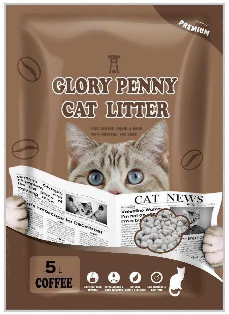 Бентонітовий наповнювач GLORY PENNY для котячого туалету з ароматом кави 5 л.