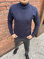 Стильный базовый демисезонный темно синий мужской свитер, молодежный теплый мужской свитер стойка