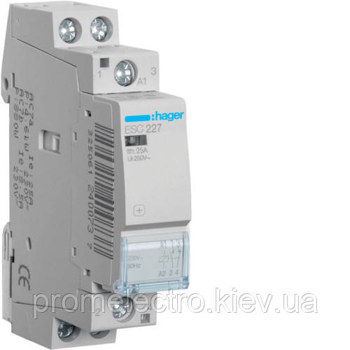 Контактор модульний стандарт 25 А з котушкою на 230 В АС 1НВ+1НЗ, HAGER ESC227