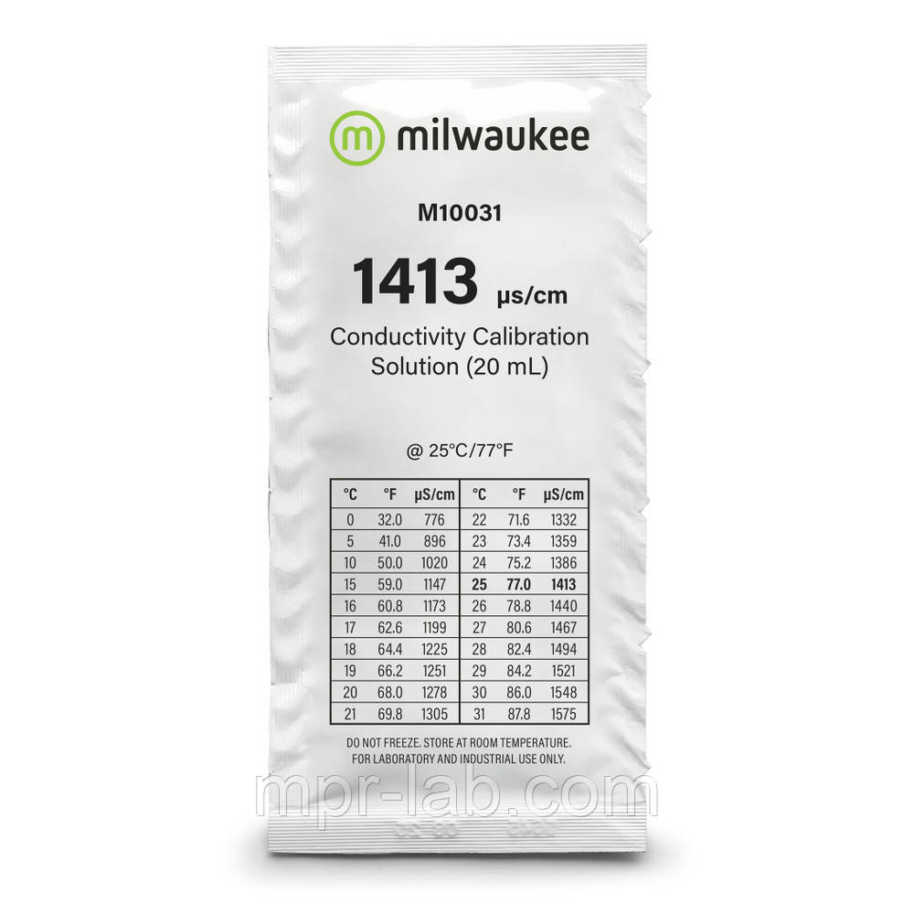 Калибровочный раствор Milwaukee M10031 1413 µS/cm (мкСм) для кондуктометров, 20мл, Венгрия - фото 1 - id-p745934148
